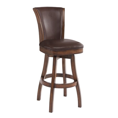 Armen Living Raleigh 26" Counter Height Swivel Wood Barstool in Chestnut Finish and Kahlua Faux Leather LCRABASIKACH26